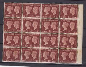 GB KGVI 1940 1 1/2d Centenary Block Of 16 SG481 MNH BP9600