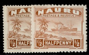 NAURU GV SG26A + 26B, ½d PAPER VARIETIES, M MINT.