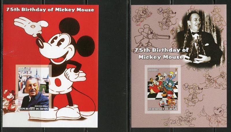 BENIN  2003 75th BIRTHDAY OF MICKEY MOUSE W/ WALT DISNEY SET OF 8 IMPF S/S MINT