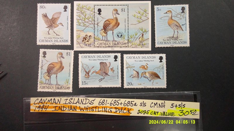 Cayman Islands 1994 Scott# 681-685, 685a complete set of 5 + Souvenir Sheet