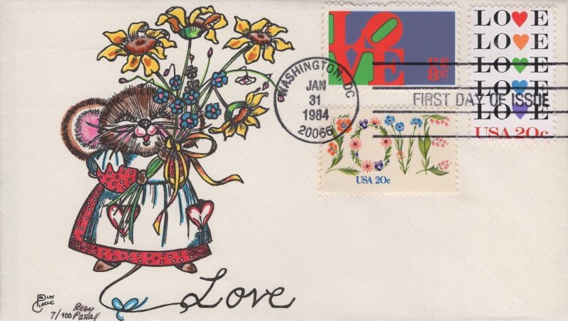 Fran Paslay Hand Painted Combo FDC for the 1984 20-cent Love stamp