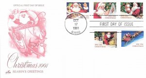 1991 FDC, #2580, 29c Christmas (Santa), Art Craft - combo