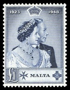 Malta #224 (SG 250) Cat£38, 1948 £1 Silver Wedding, lightly hinged