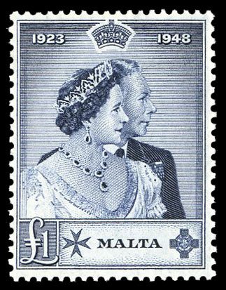 Malta #224 (SG 250) Cat£38, 1948 £1 Silver Wedding, lightly hinged