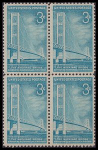 US 1109 Mackinac Bridge 3c block 4 MNH 1958