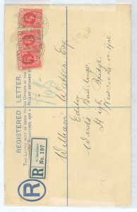 Nigeria  1922 KG V 2c reg. env., size H from Pt. Harcourt arrival cancel on reverse