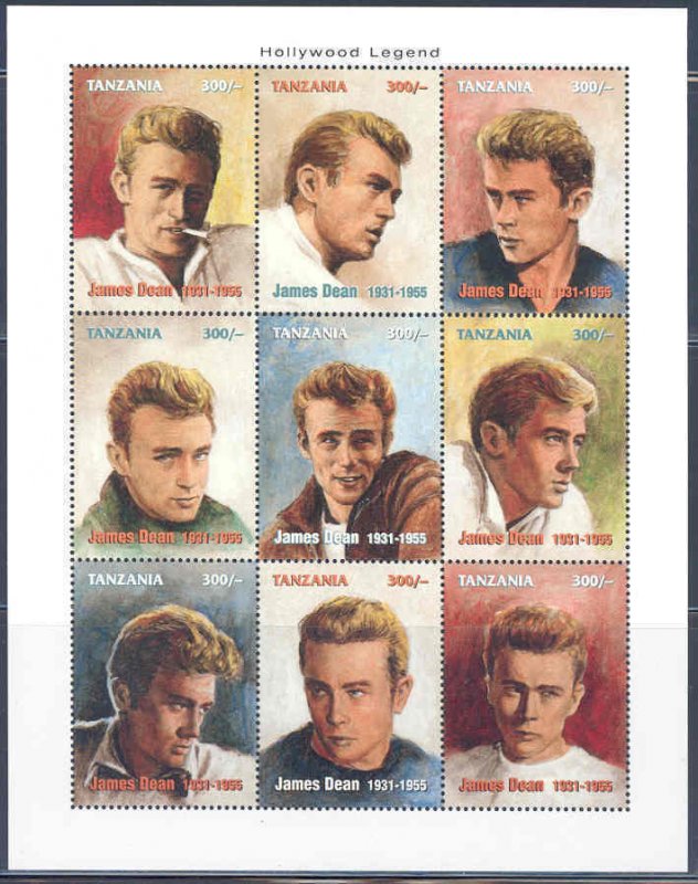 Tanzania MNH S/S James Dean Actor 1996 9 Stamps