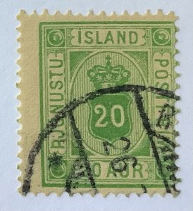 Iceland 1876 cott o8 used - 20 Eyrir,  Numeral & crown