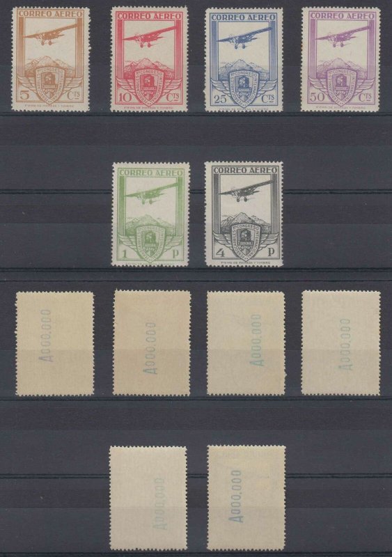 SPAIN 1930 RAILWAY AIR Sc C12-C17 Edifil 483N-488N SET NUMBER A000,000 CV$985 