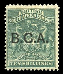 British Central Africa #13 (SG 13) Cat£200, 1891 10sh green, hinge remnant