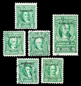 Scott RD316//RD343 1950-1951 5c-$3 Dated Green Stock Transfer Revenues Used F-VF
