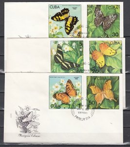 Cuba, Scott cat. 2478-2483. Butterflies issue. 3 First day covers.