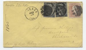 1865 Chicago IL cover to Iowa #65 plus 2 blackjacks 7 cent rate? [h.4594]