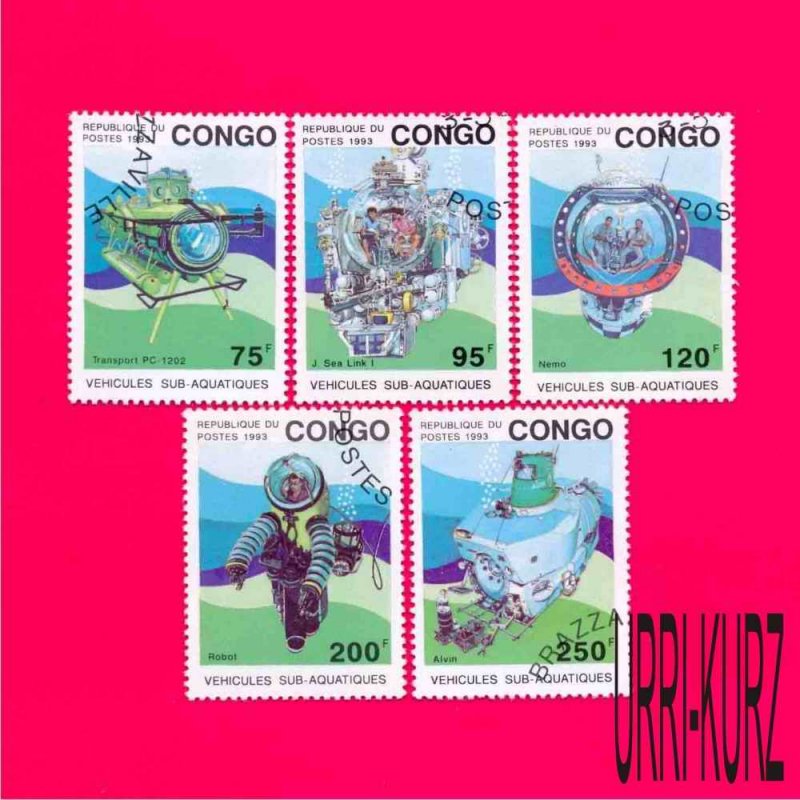 CONGO 1993 Deep Sea Research Submersibles Submarines Divers 5v Sc1021-1025 CTO