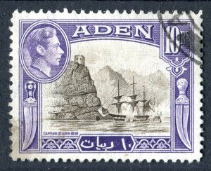 Aden 1939 KGVI. 10r sepia & violet. Used. SG27.