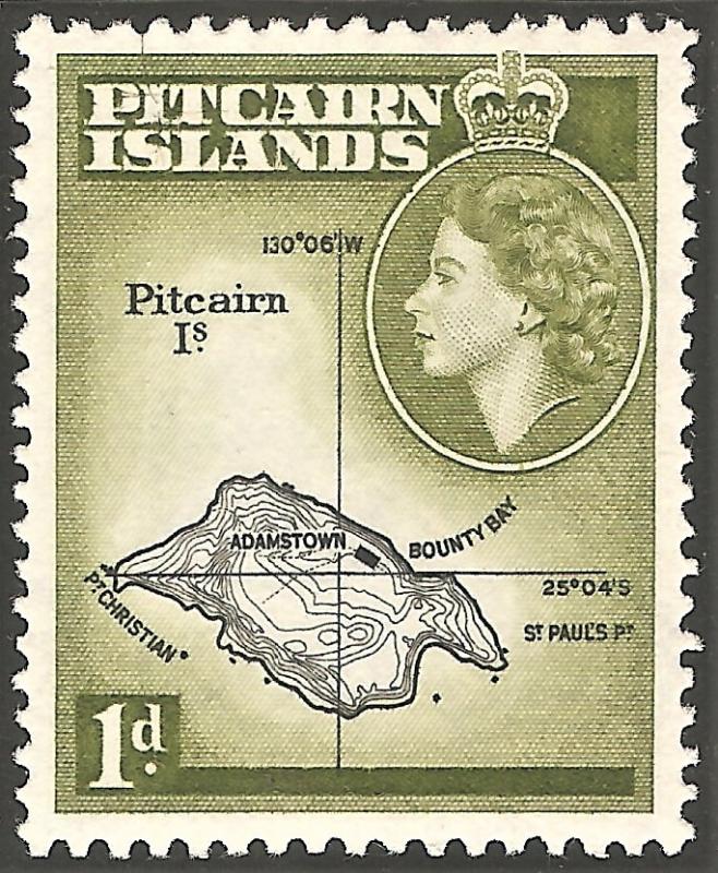 PITCAIRN ISLAND Sc# 21 MNH FVF Map QEII