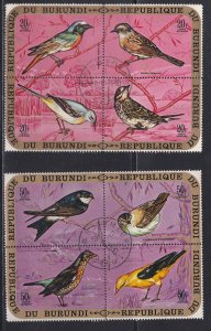 Burundi # 339, 342, C132-137, Birds Blocks of 4, CTO, 1/3 Cat.