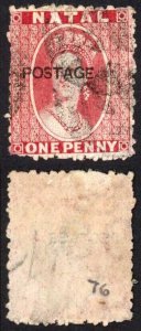 Natal SG76 1d Rose opt Postage (locally) Wmk CC Reversed Cat 95 pounds