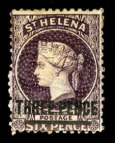 St. Helena #20 Cat$120, 1868 3p on 6p dark violet, hinged