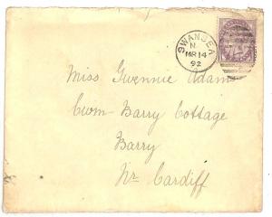 GB WALES Swansea 1d Lilac Cover *Cwm Barry Cottage* {samwells-covers} 1892 RR69