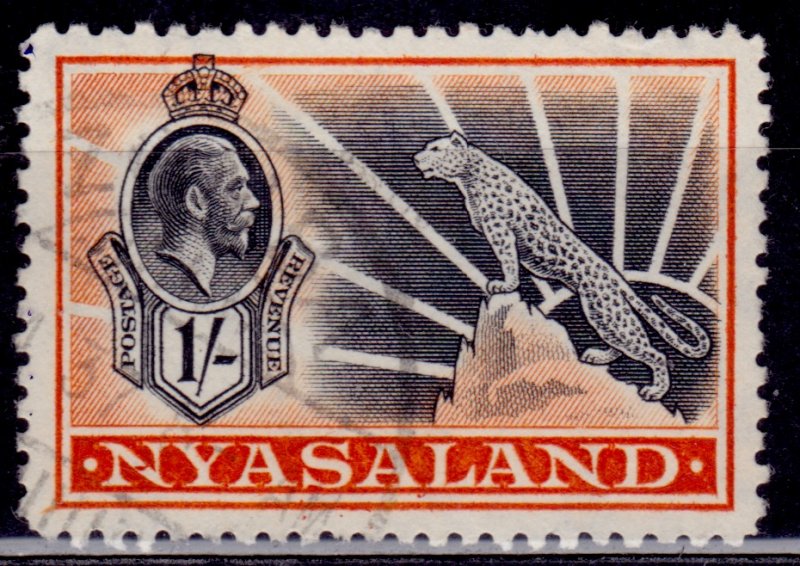 Nyasaland 1934, George V and Leopard, 1sh, Scott# 46, used