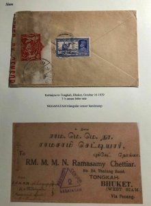 1939 Kottaiyur India Commercial Censored Cover To Tongkah Thailand Via Penang