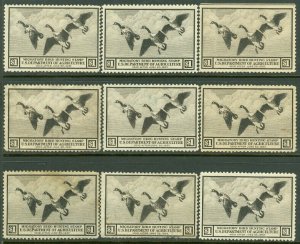 EDW1949SELL : USA 1936 Scott #RW3 Mint No Gum 9 stamps. Small faults Retail $260