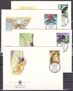 Papua N. Guinea, Scott cat. 697-700. W.W.F,- Bfly issue. 4 First day covers. ^