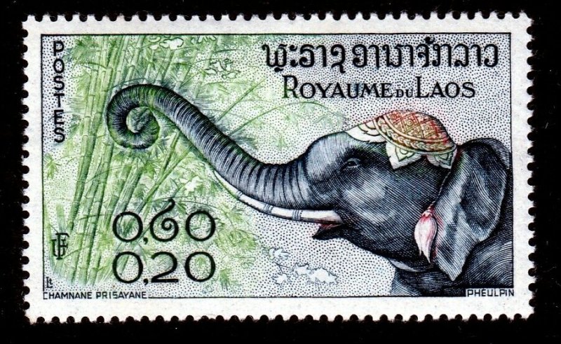 Laos Sc. Scott 42 20c MH* Northwestern Indochina 1958 Elephants A4P39F31