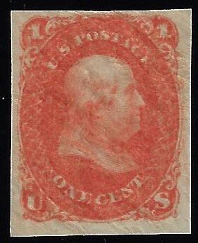 Scott #63TC5c - $40.00 – XF-unused – Attractive red orange trial color proof.