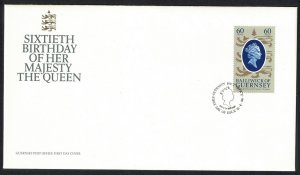 Guernsey 60th Birthday of Queen Elizabeth II FDC 1986 SG#365