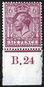 GB KGV 1924 6d Reddish Purple Chalky SG426 Control B24 Mint Hinged