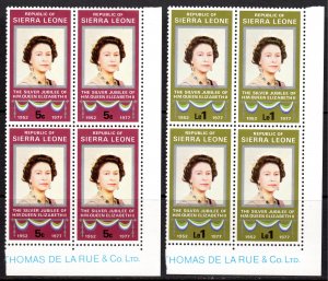 Sierra Leone 1977 Sc#440/441 QUEEN ELIZABETH II SILVER JUBILEE Block of 4 MNH