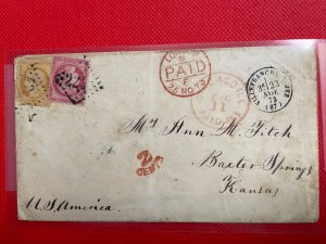 France 1873 Cover, 2 Stamps, London, Chicago, Paris, Department Of Pensions 