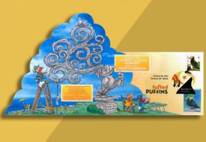 Big Statue Celebrates the 'Tuftedest' Puffin (combo'd w/ Japanese single) on FDC