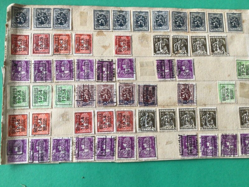 Belgium pre cancel stamps on 2 old album part pages Ref A8446