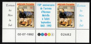 FRENCH POLYNESIA 1992 Herman Melville Gutter Piar; Scott 602, Yvert 418A; MNH