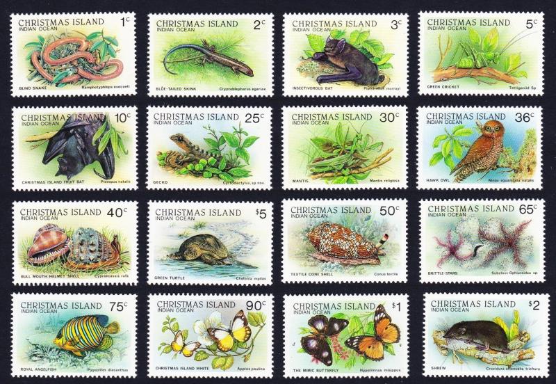 Christmas Is. Birds Lizards Butterfly Fish Owl snakes Wildlife 16v SG#229=244