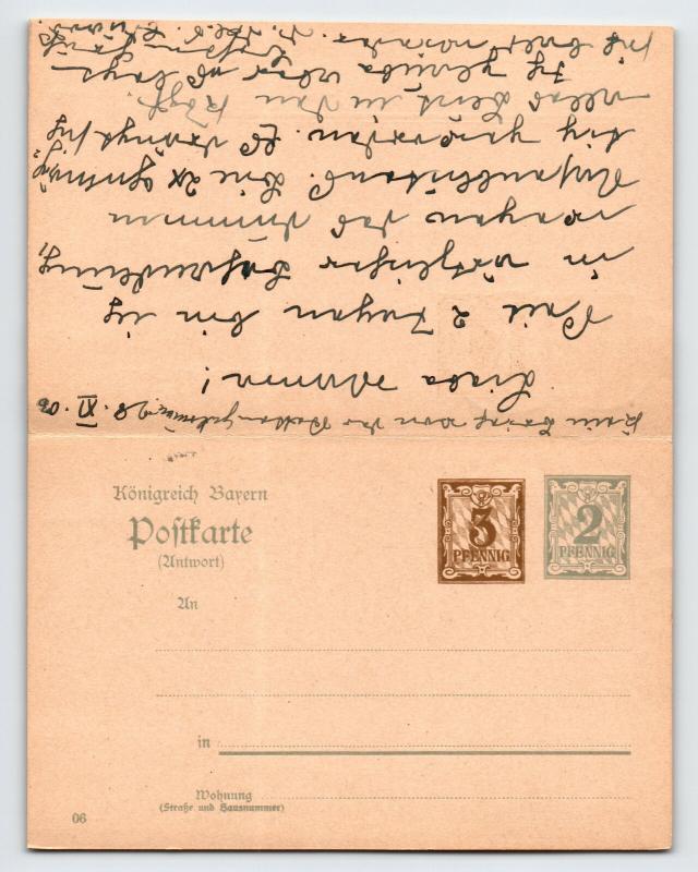 Bavaria 1906 Duplex Reply Card Entire / FREISING CDS - Z13544 