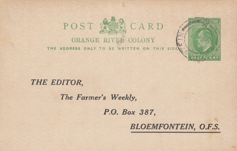Orange River Colony - Blomfonteine Oct 7, 1913 Local Delivery Card