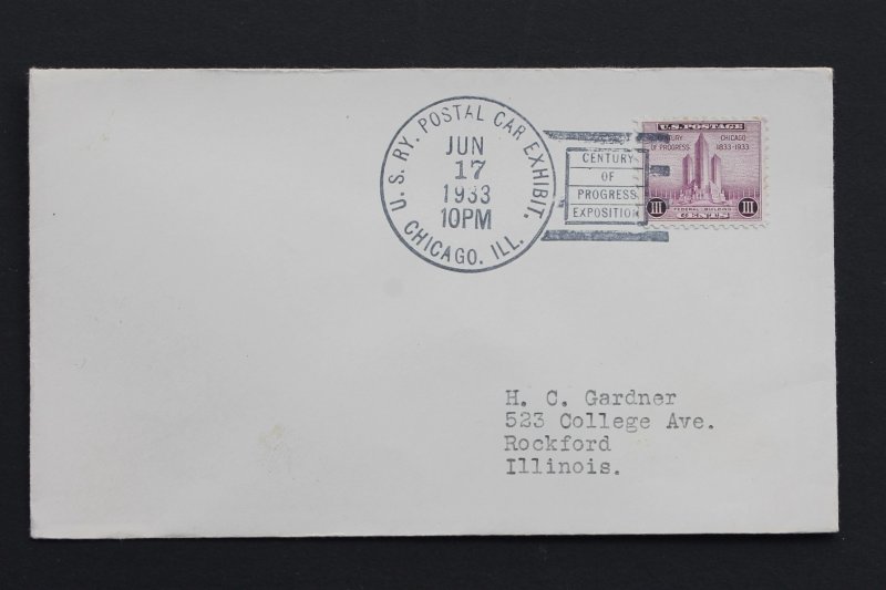 US Century of Progress Postal Car Exhibit US# 729  June 17, 1933