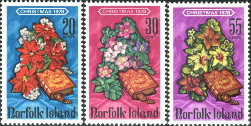 Norfolk Island 1978 SG215-217 Christmas flowers and bible set MNH