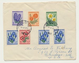 NETHERLANDS 1953 FLOWERS SET+EXTRA HI VALS ON FIRST DAY COVER (SEE BELOW) 