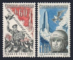 Czechoslovakia C51-C52, MNH. Mi 1280-1281. Yuri Gagarin visit, 1961.Dove, Rocket