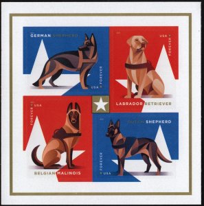 SC#5405-08 (55¢) Military Working Dogs Booklet Block of Four (2019) SA