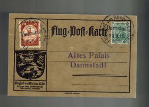 1912 Darmstadt Germany Schwaben Zeppelin Experimental Airmail Postcard Cover 