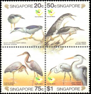 Singapore #698a, Complete Set, Block of 4, 1994, Birds, Never Hinged