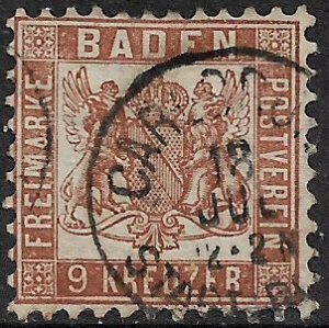 German States - Baden: #23 Used Stamp - Coat of Arms