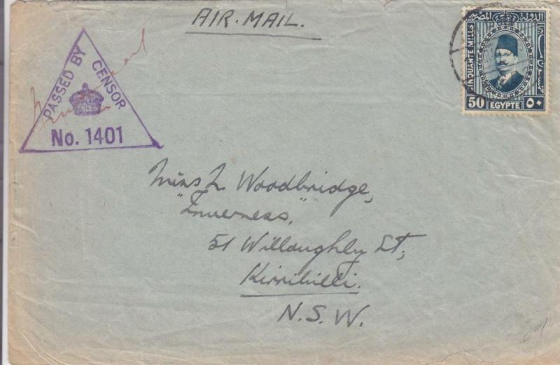 1941, Egypt to New South Wales, Australia, Censored (C2887)