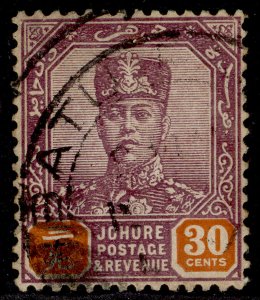 MALAYSIA - Johore GV SG117, 30c dull purple & orange, USED. Cat £19.